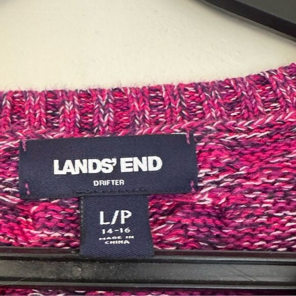 Lands' End Women’s Multicolored Cable Fisherman Knit Drifters Sweater Size LP - Picture 5 of 6